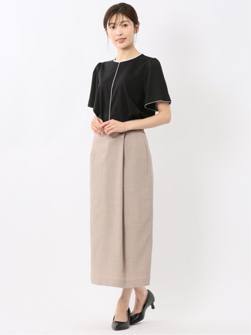 綿スムス クルーネック 袖シフォンTシャツ