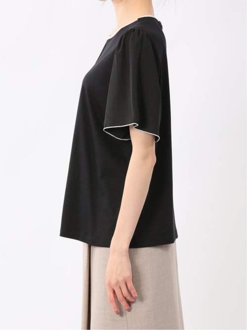 綿スムス クルーネック 袖シフォンTシャツ