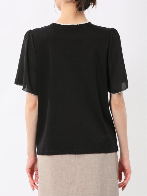 綿スムス クルーネック 袖シフォンTシャツ