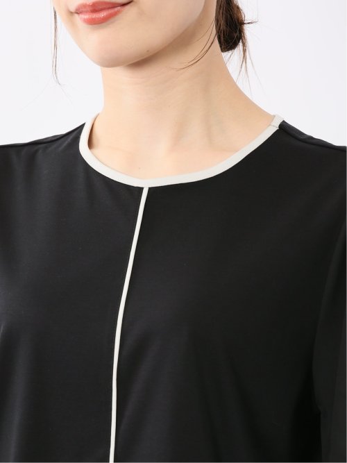 綿スムス クルーネック 袖シフォンTシャツ