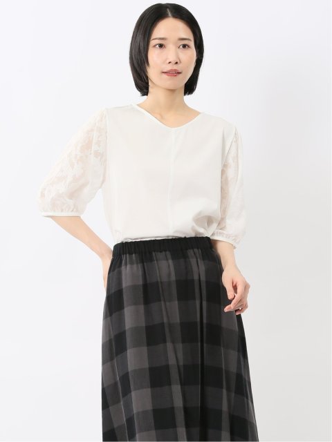 接触冷感 クルーネック オパール袖 プルオーバー