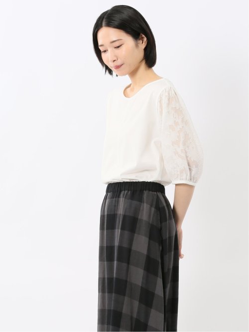 接触冷感 クルーネック オパール袖 プルオーバー