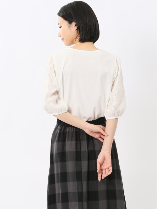 接触冷感 クルーネック オパール袖 プルオーバー