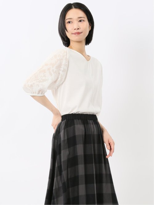 接触冷感 クルーネック オパール袖 プルオーバー