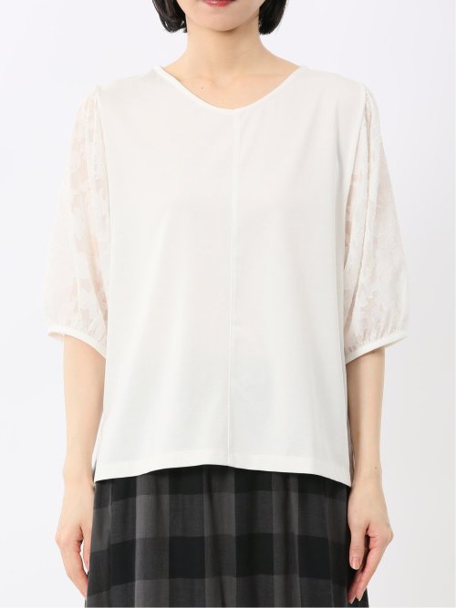 接触冷感 クルーネック オパール袖 プルオーバー