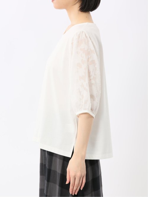 接触冷感 クルーネック オパール袖 プルオーバー