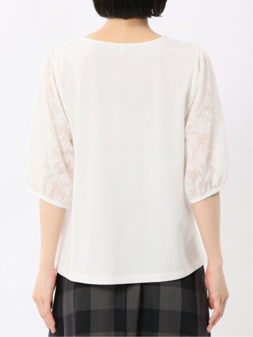 接触冷感 クルーネック オパール袖 プルオーバー