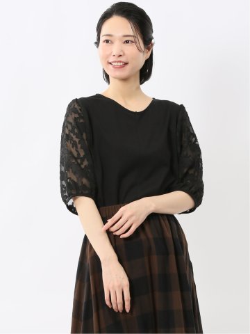 接触冷感 クルーネック オパール袖 プルオーバー
