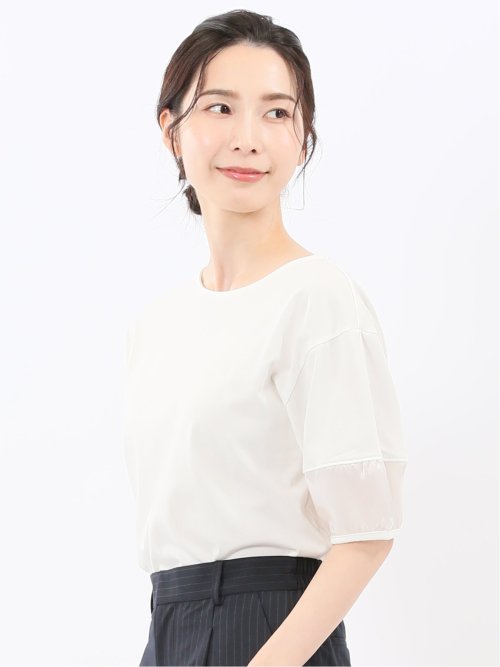 袖シアーランタン クルーネック プルオーバー