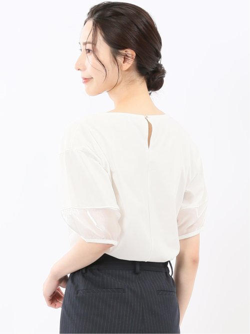 袖シアーランタン クルーネック プルオーバー