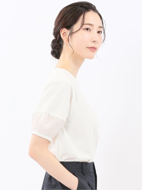 袖シアーランタン クルーネック プルオーバー