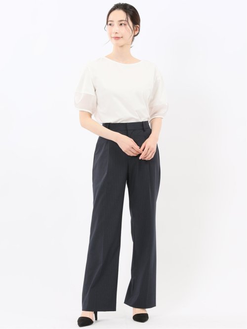 袖シアーランタン クルーネック プルオーバー