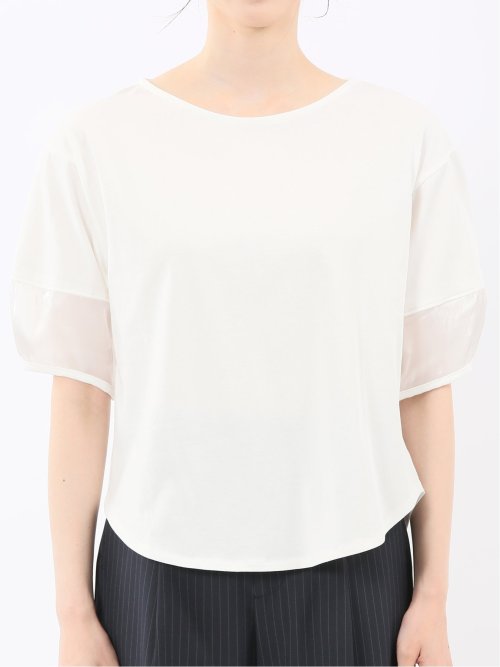 袖シアーランタン クルーネック プルオーバー