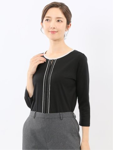 綿スムス 配色 7分袖Tシャツ