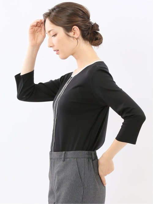 綿スムス 配色 7分袖Tシャツ