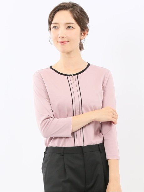 綿スムス 配色 7分袖Tシャツ