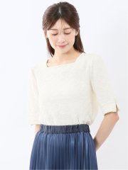 シャーリング スクエアネック 半袖 プルオーバー