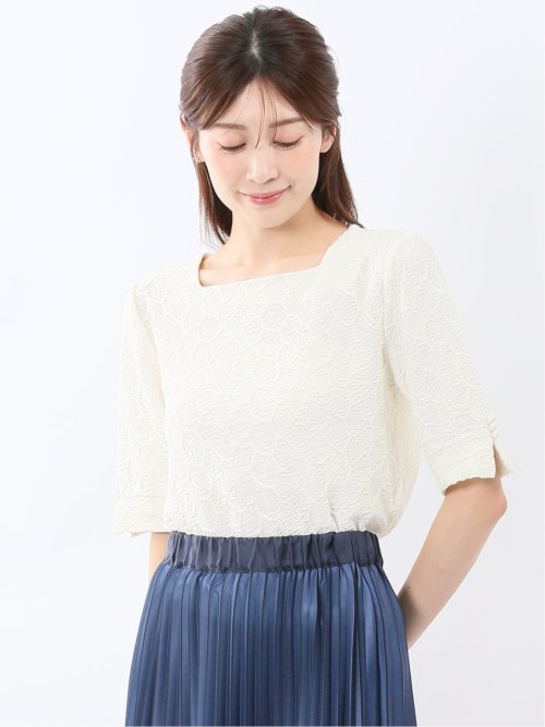 シャーリング スクエアネック 半袖 プルオーバー