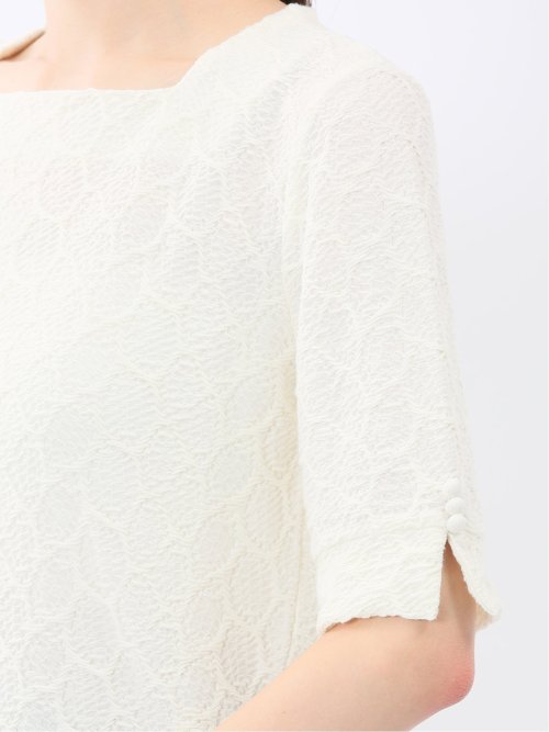 シャーリング スクエアネック 半袖 プルオーバー