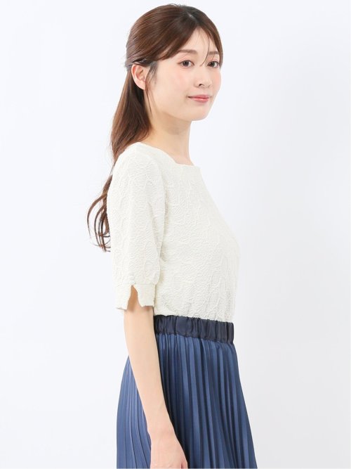 シャーリング スクエアネック 半袖 プルオーバー