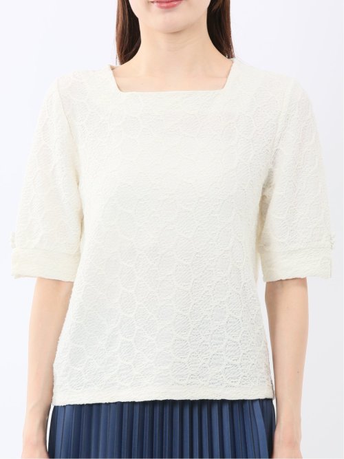 シャーリング スクエアネック 半袖 プルオーバー