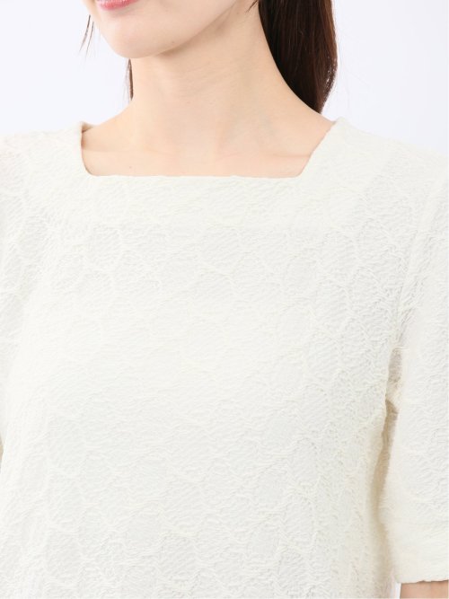 シャーリング スクエアネック 半袖 プルオーバー