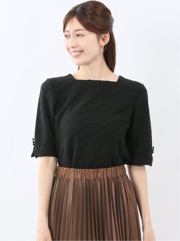 シャーリング スクエアネック 半袖 プルオーバー