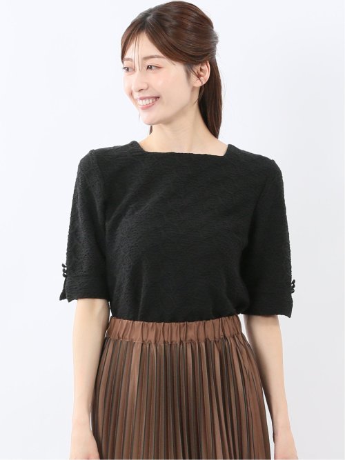 シャーリング スクエアネック 半袖 プルオーバー