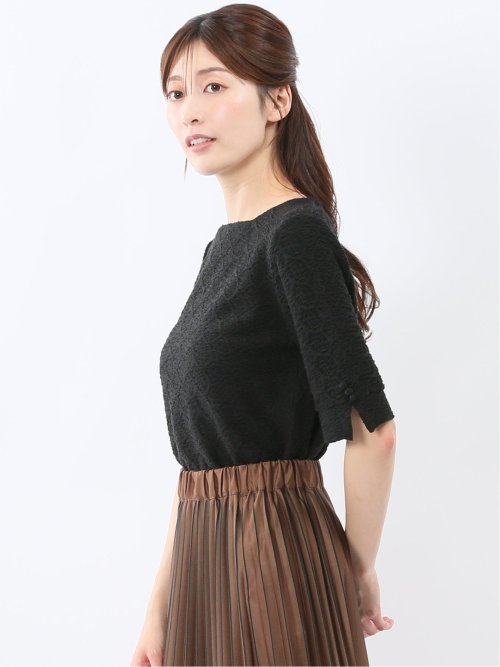 シャーリング スクエアネック 半袖 プルオーバー