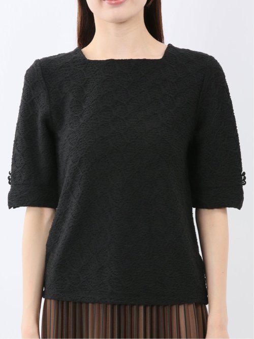 シャーリング スクエアネック 半袖 プルオーバー