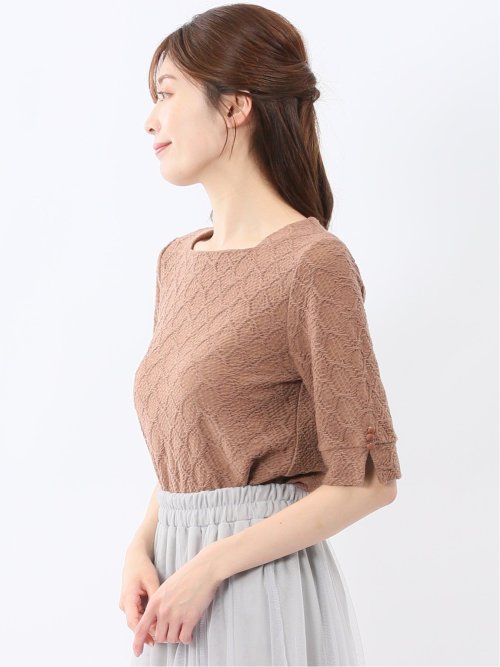 シャーリング スクエアネック 半袖 プルオーバー