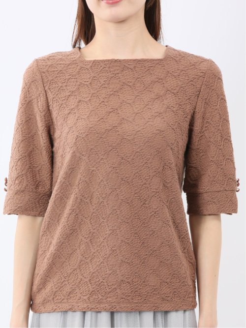 シャーリング スクエアネック 半袖 プルオーバー