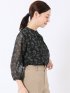 カットブラウス レディース 7分袖 シフォン 花柄 スタンドネック プルオーバー 裏地付き