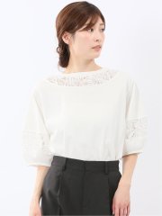 レース切替 クルーネック 半袖プルオーバー