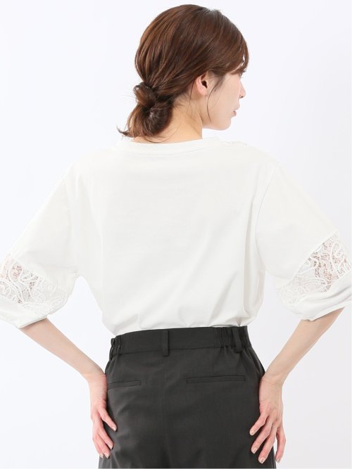 レース切替 クルーネック 半袖プルオーバー