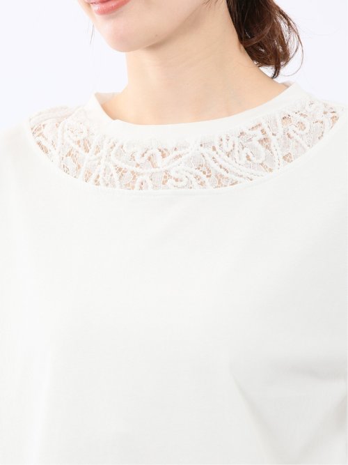 レース切替 クルーネック 半袖プルオーバー