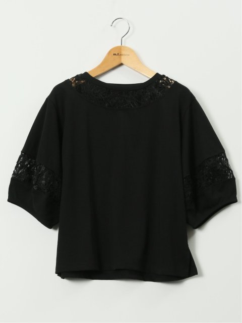 レース切替 クルーネック 半袖プルオーバー