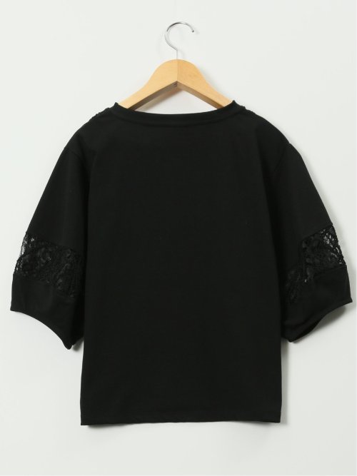 レース切替 クルーネック 半袖プルオーバー