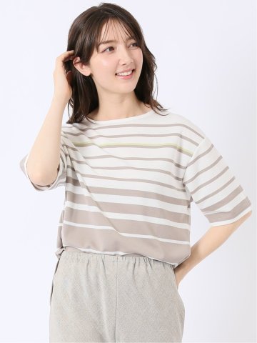 パネルボーダー クルーネック 半袖 プルオーバー