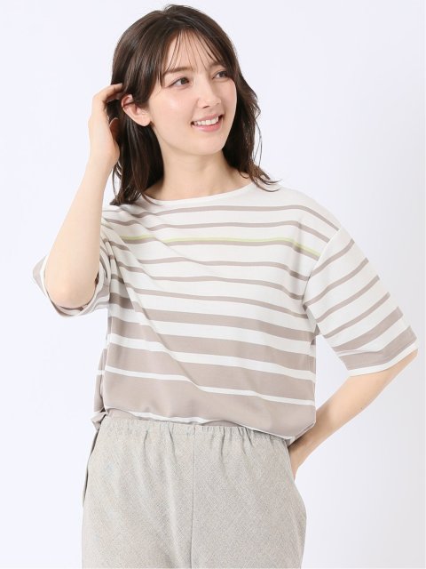 パネルボーダー クルーネック 半袖 プルオーバー