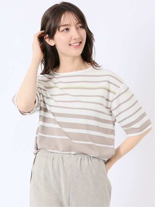 パネルボーダー クルーネック 半袖 プルオーバー