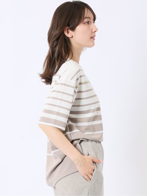 パネルボーダー クルーネック 半袖 プルオーバー