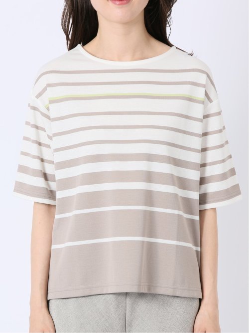 パネルボーダー クルーネック 半袖 プルオーバー