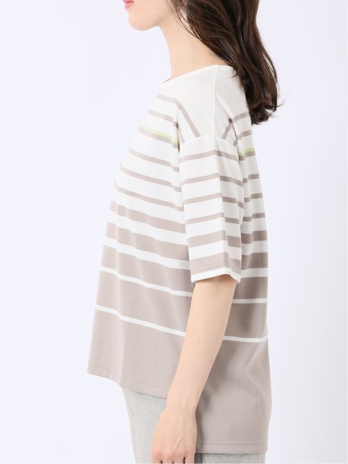 パネルボーダー クルーネック 半袖 プルオーバー