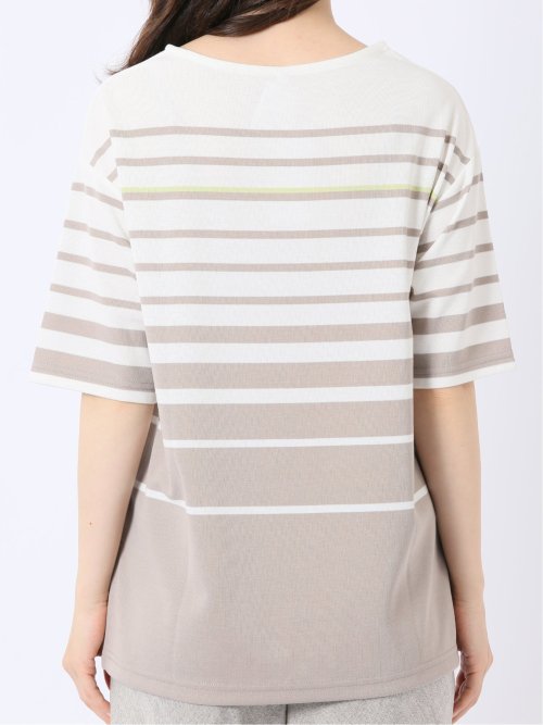 パネルボーダー クルーネック 半袖 プルオーバー