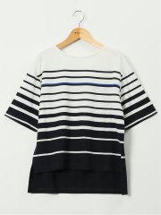 パネルボーダー クルーネック 半袖 プルオーバー