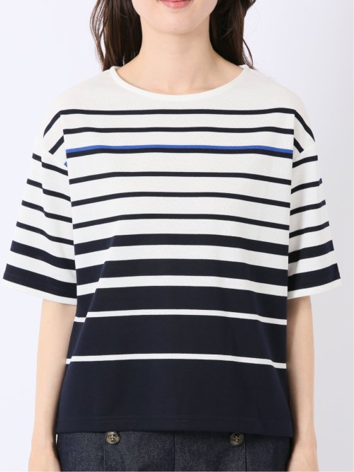 パネルボーダー クルーネック 半袖 プルオーバー