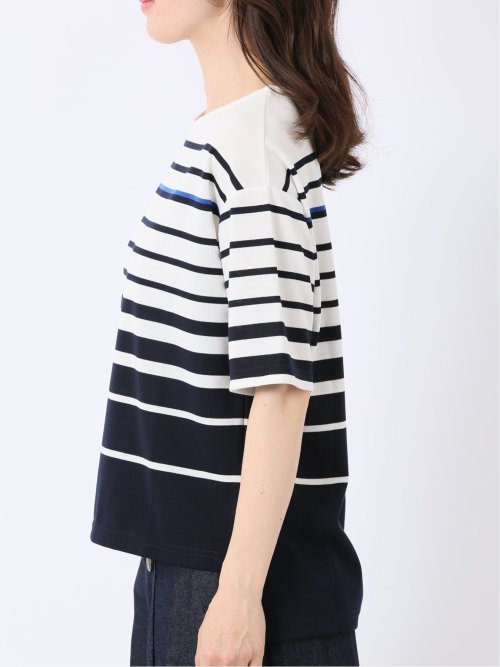 パネルボーダー クルーネック 半袖 プルオーバー