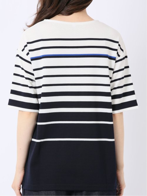 パネルボーダー クルーネック 半袖 プルオーバー