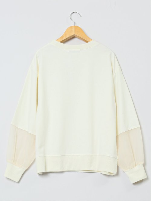 袖シアー切替 クルーネックプルオーバー